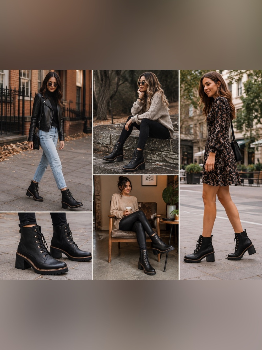 Women's 10 Black Combat Boots Lace Up Chunky Block Heel Lug Sole Moto Ankle NWT - Picture 3 of 16